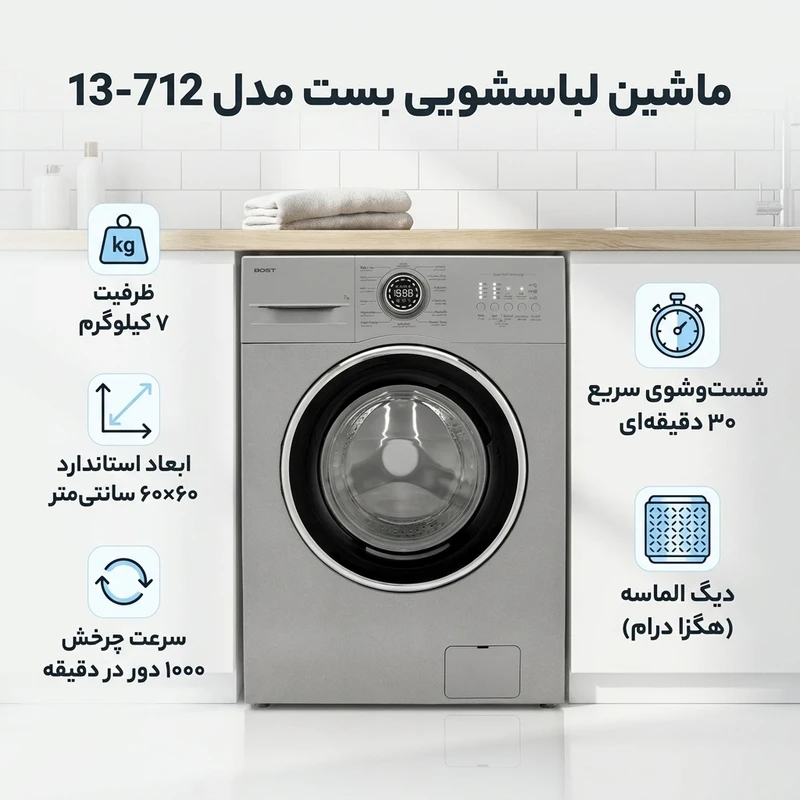 ماشین لباسشویی بست مدل 13-712 ظرفیت 7 کیلوگرم